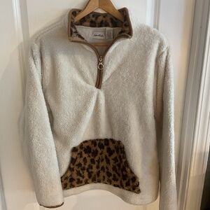 LeModa - White Fleece with Leopard Details - Ladies Size Large